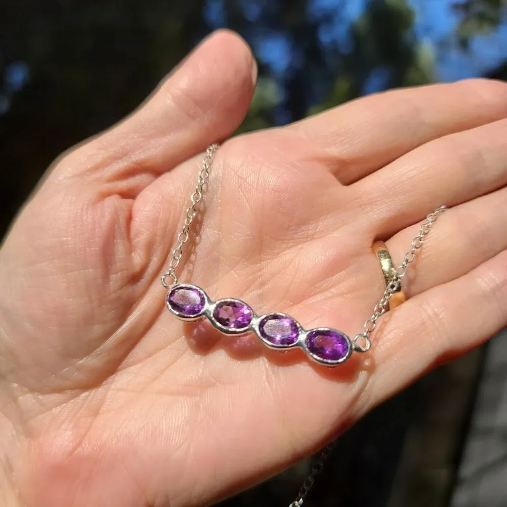 Amethyst 16k bubble bar sterling necklace - Picture 4 of 7
